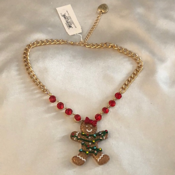 Betsey Johnson Jingle Bell Bling Gingerbread Tangled In Lights Pendant Necklace - Picture 1 of 12